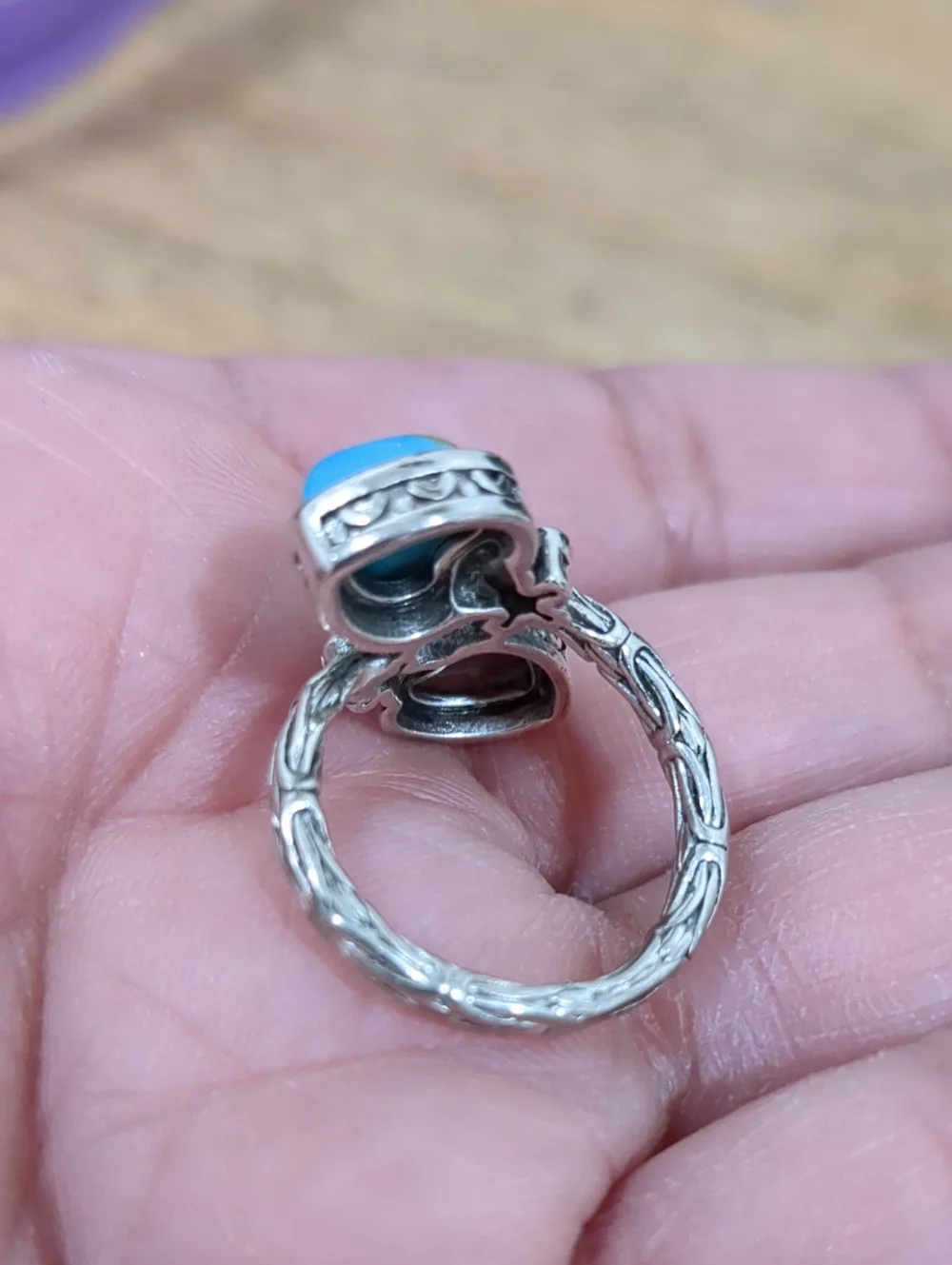 Silver Plated Heart Stone Double Ring - Turquoise Blue & Red Jasper